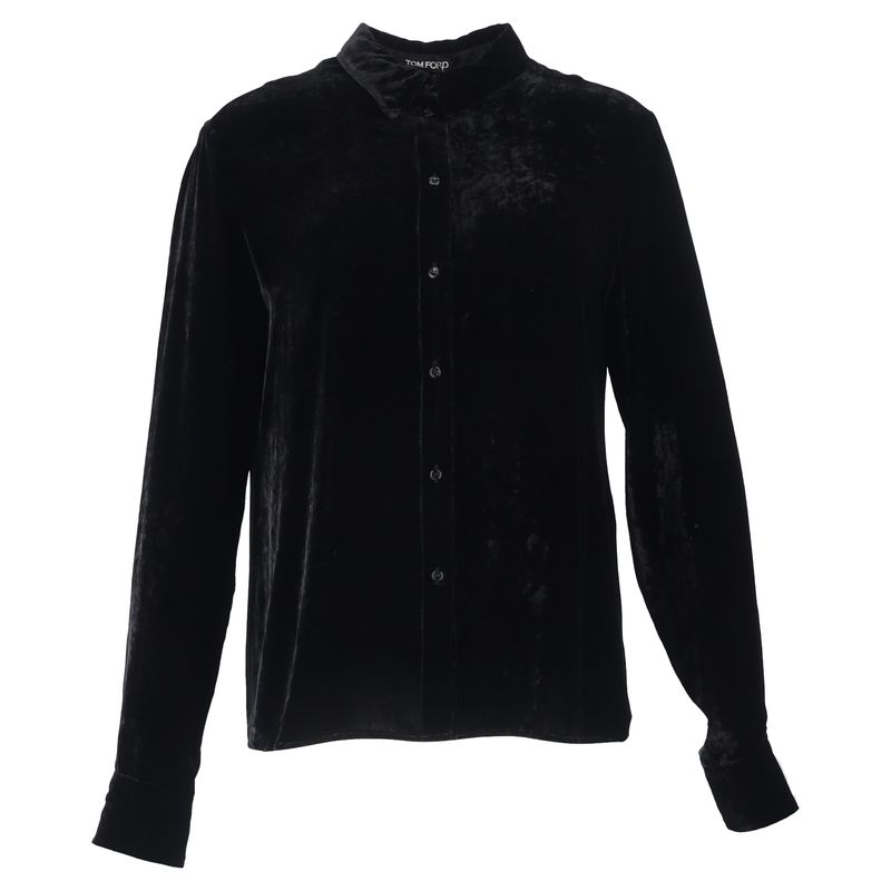 Tom Ford Velvet Long-Sleeve Shirt In Black Viscose